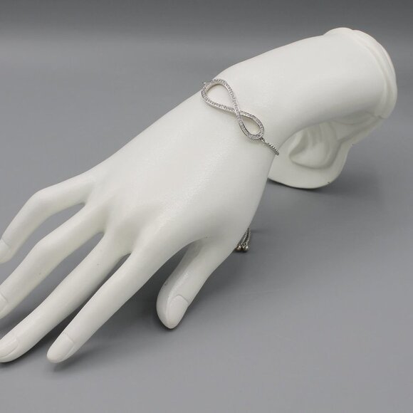 Jewelry bracelet infinity style white gold tone with stones sparkly adjustable - Picture 4 of 8